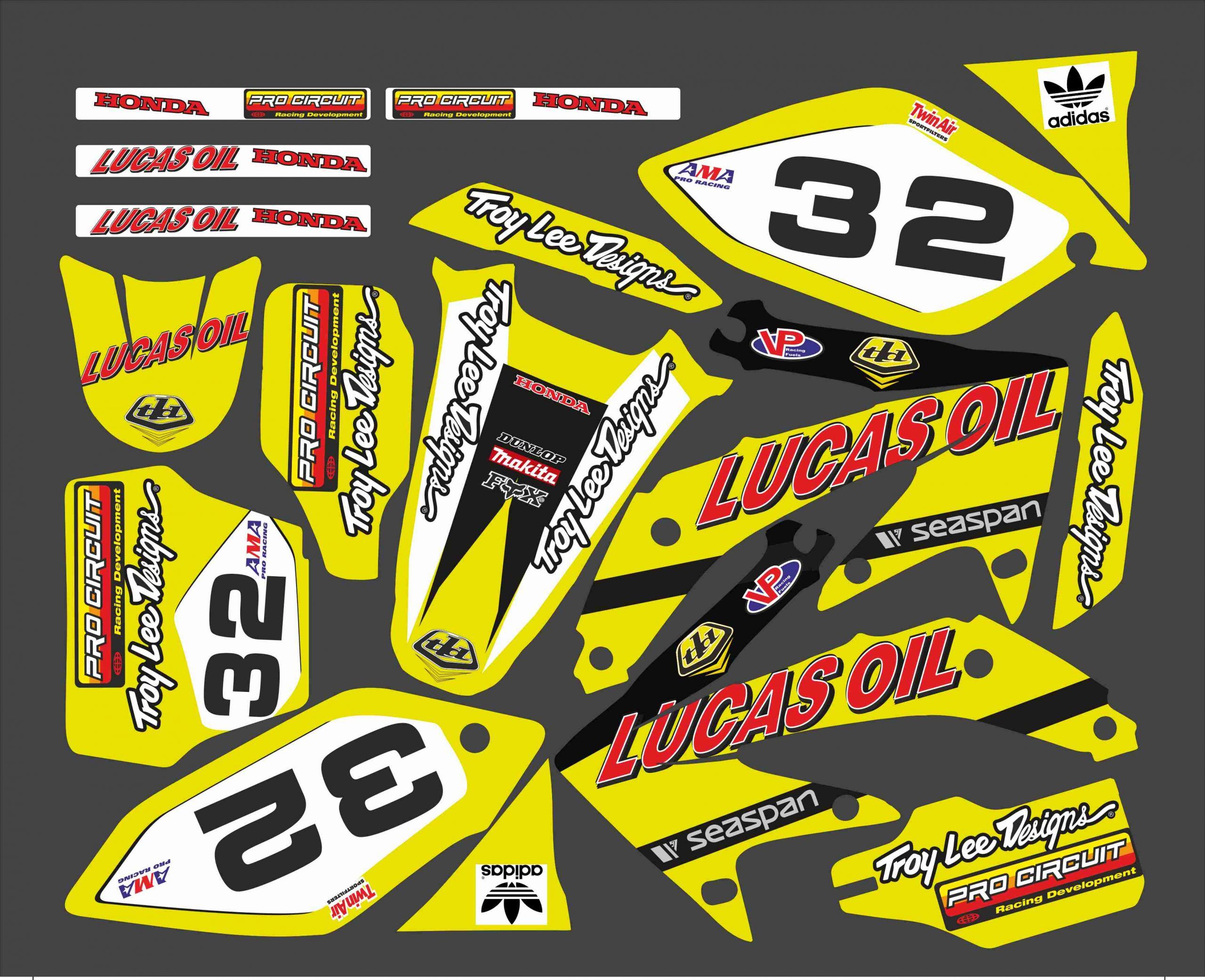 Kit déco Honda 250 CRF 2006 2009 Lucas OIL Jaune Boutique Kit