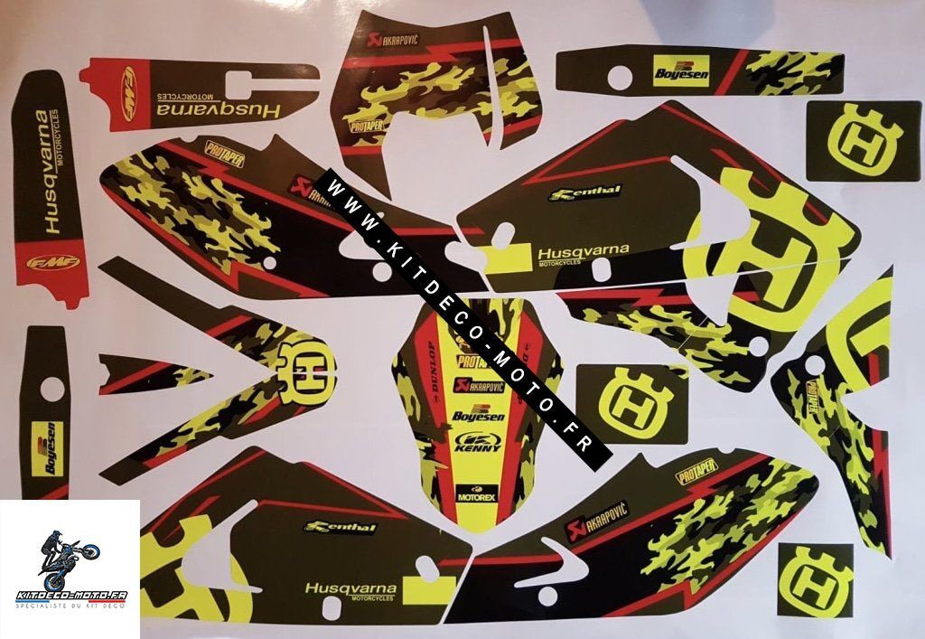 Kit DÉco Husqvarna Wr : Te : Sm : Cr : Tc 2000 2005 Camo Green