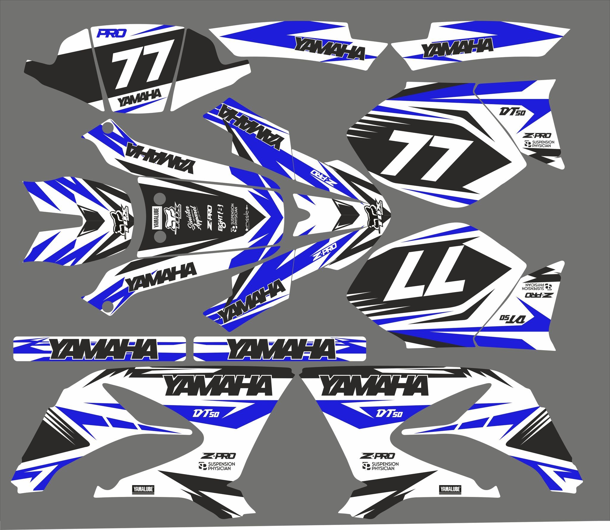kit déco yamaha dt 50 – flash bleu / blanc