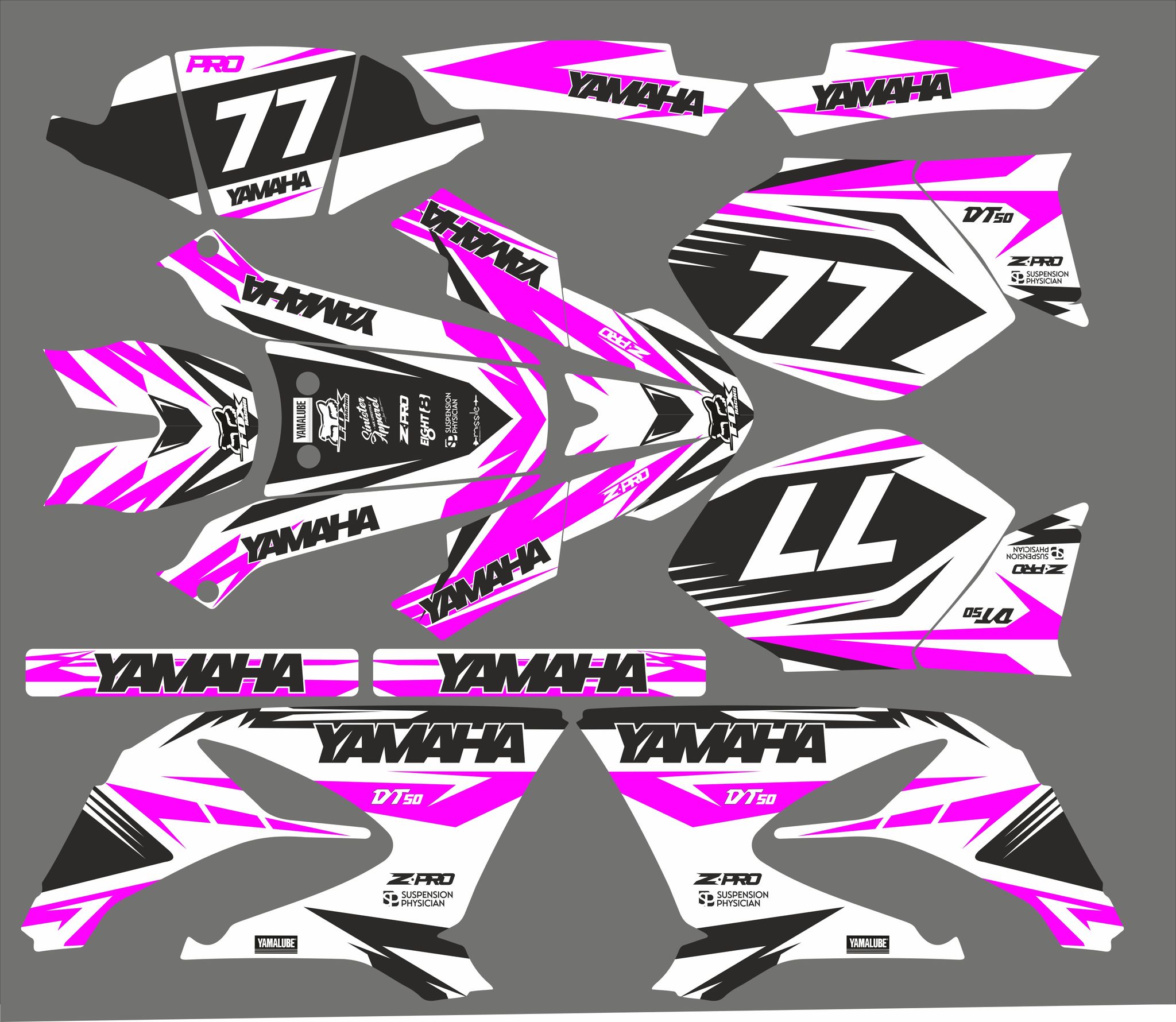 kit déco yamaha dt 50 – flash rose / blanc