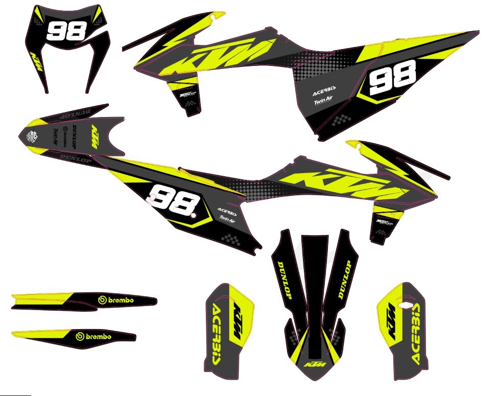 kit deco ktm exc 2020 2021 factory jaune