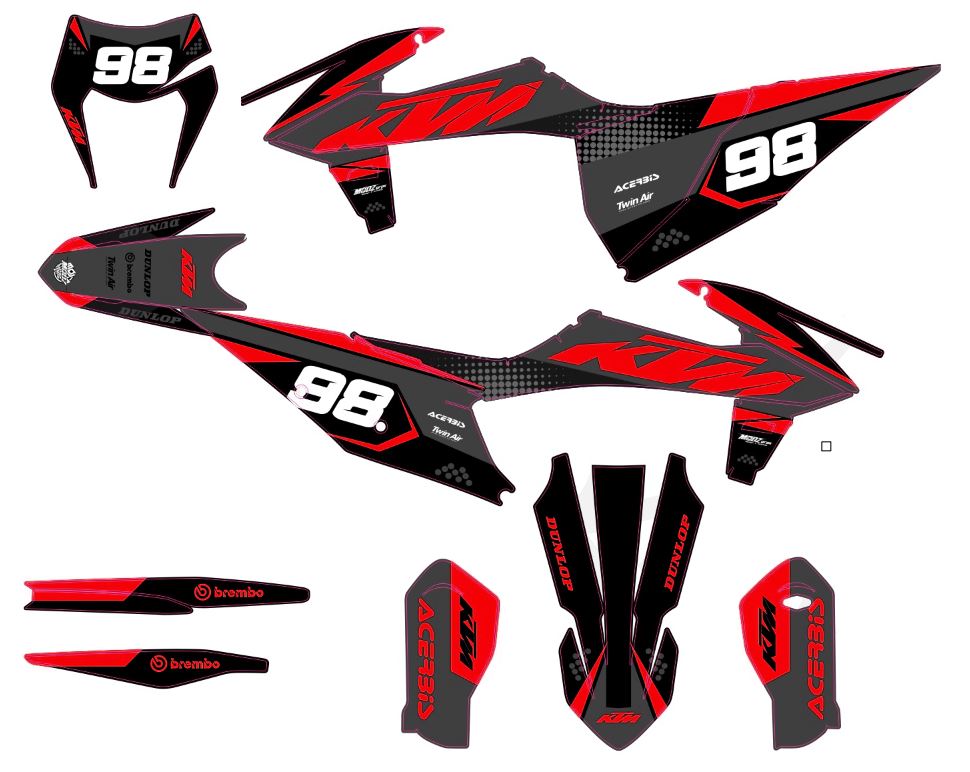 kit deco ktm exc 2020 2021 factory rouge