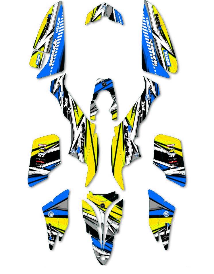 kit deco yamaha 350 raptor color bleu jaune
