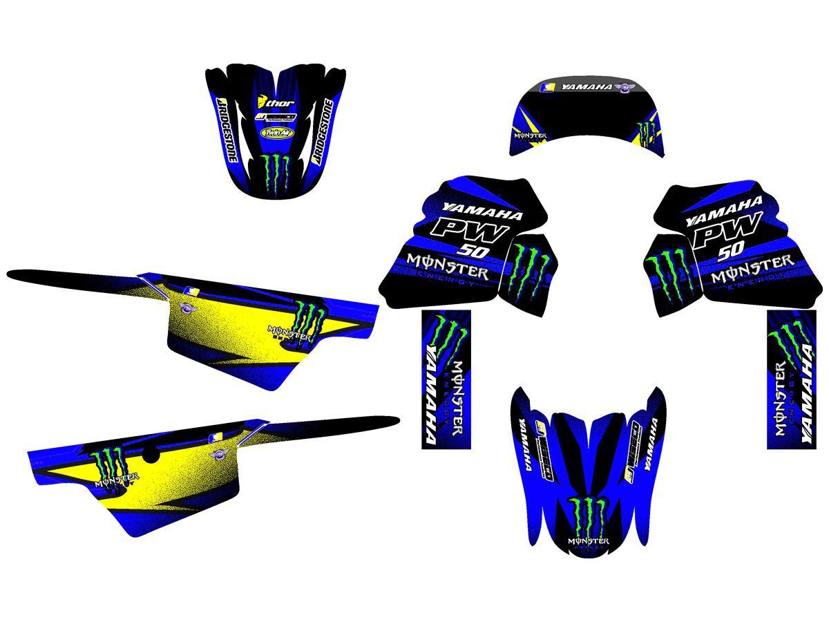 kit deco yamaha piwi pw 50 monster bleu jaune