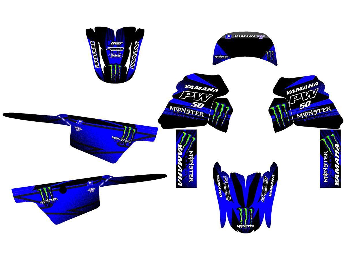 kit deco yamaha piwi pw 50 monster bleu