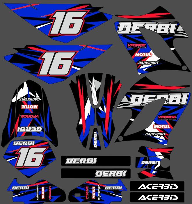 kit déco derbi 50 drd racing color bleu / rouge #2