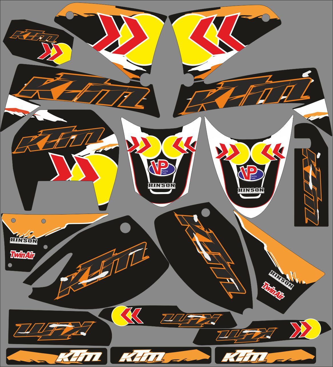 kit déco ktm 640 lc4 arrow noir orange
