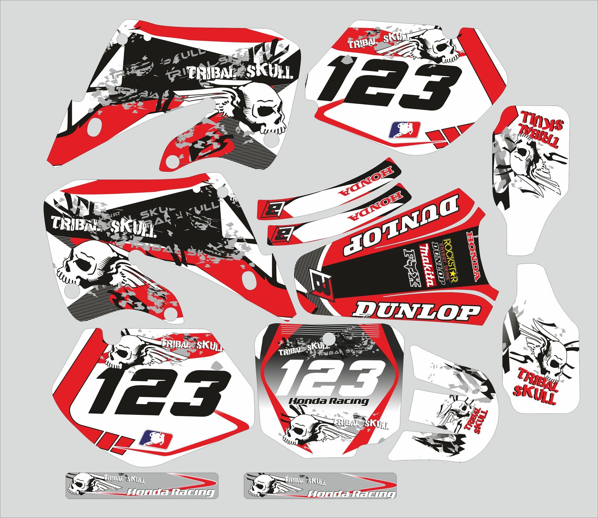 kit déco honda 125 / 250 cr (1997 1999) – tribal skull