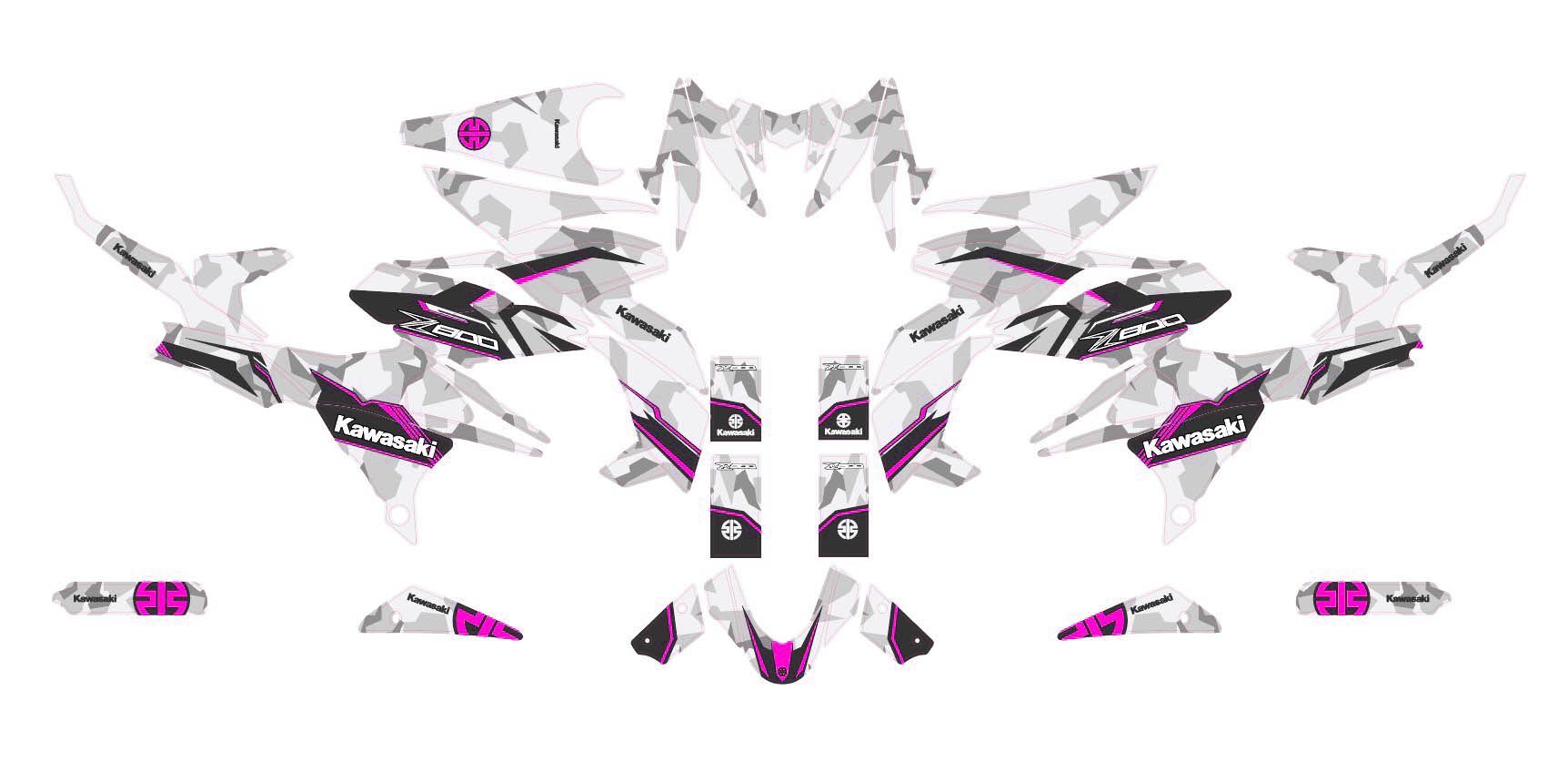kit déco kawasaki z800 camouflage rose