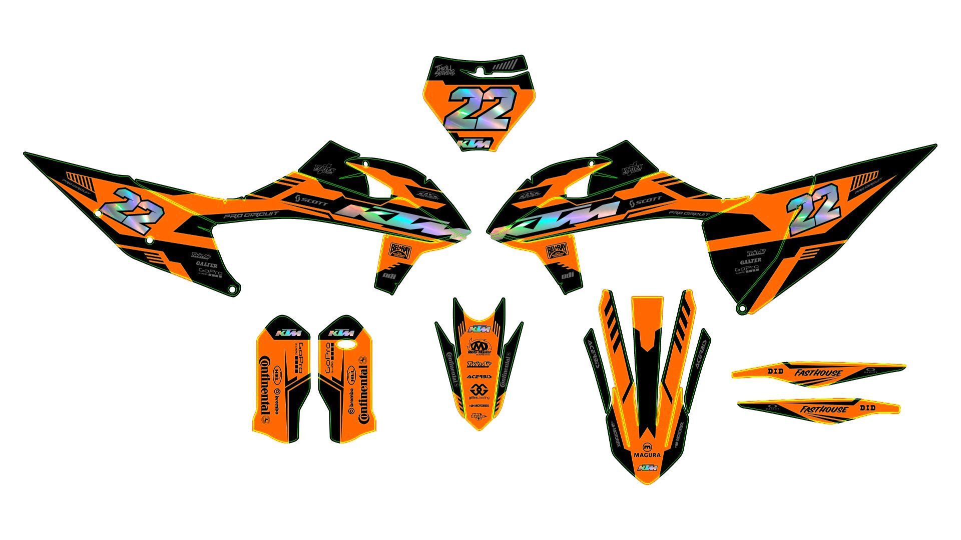 kit déco ktm exc / exc f (2020 2023) racing orange (holographique en option)