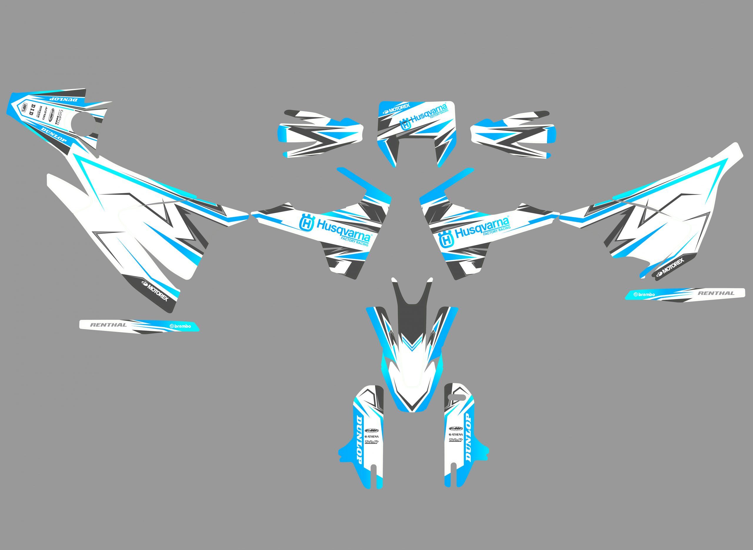 kit déco husqvarna 701 sm colors mixt blanc / cyan