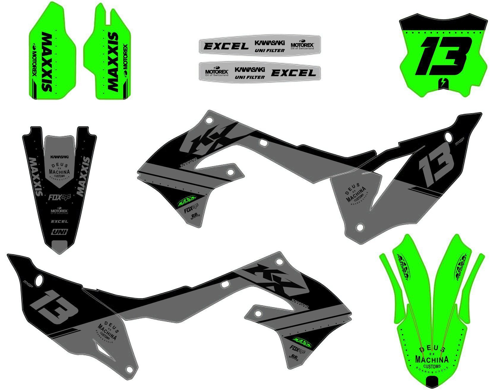 kit déco kawasaki 250 kxf (2021 2024) course gris