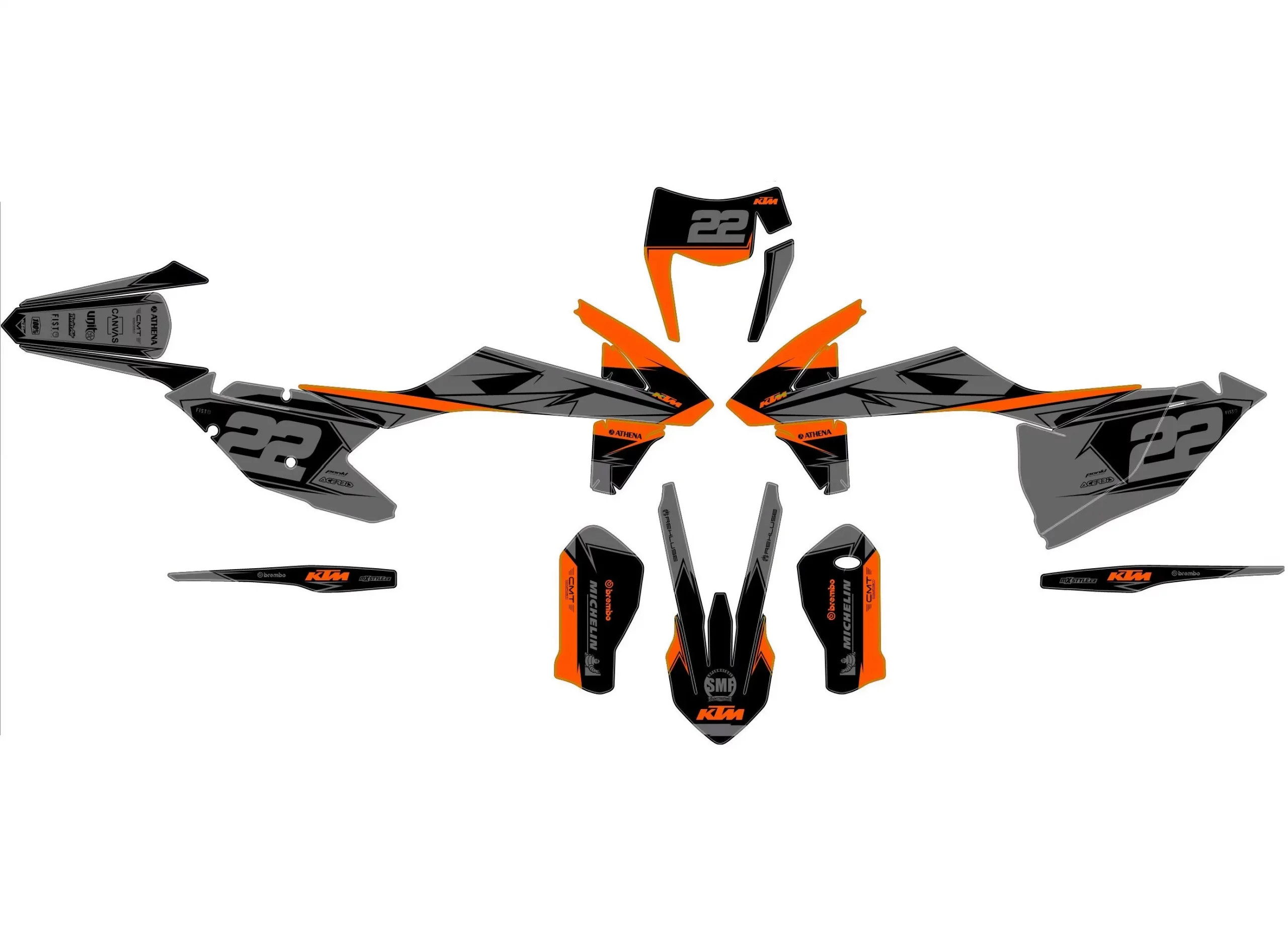 kit déco ktm exc / exc f (2017 2019) factory gris