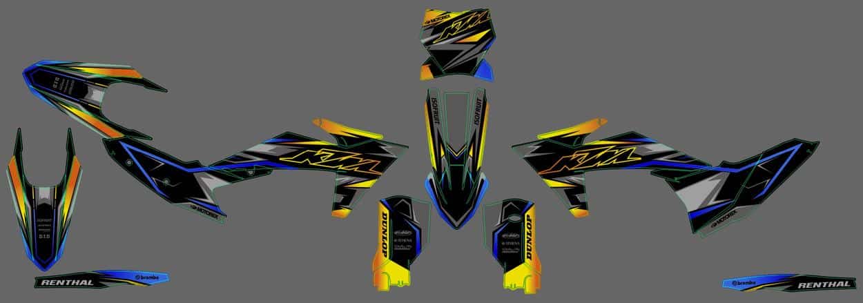 kit déco ktm exc / exc f (2024) bi color jaune / bleu
