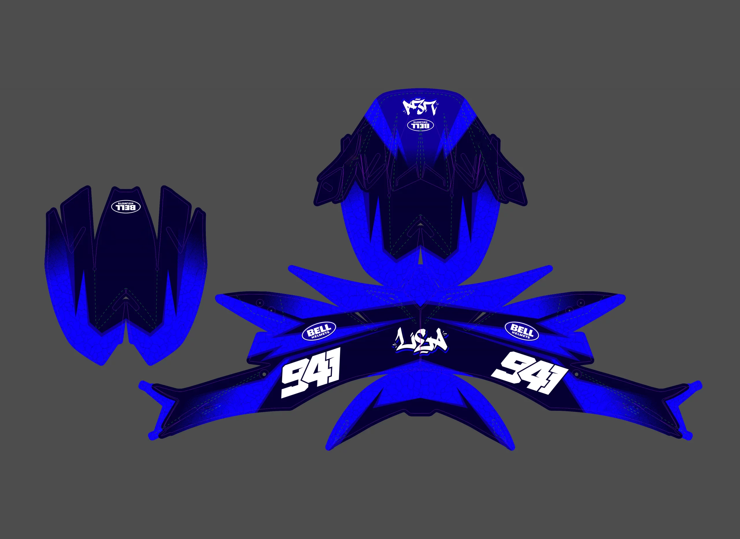 kit déco casque bell moto flex 9 race bleu