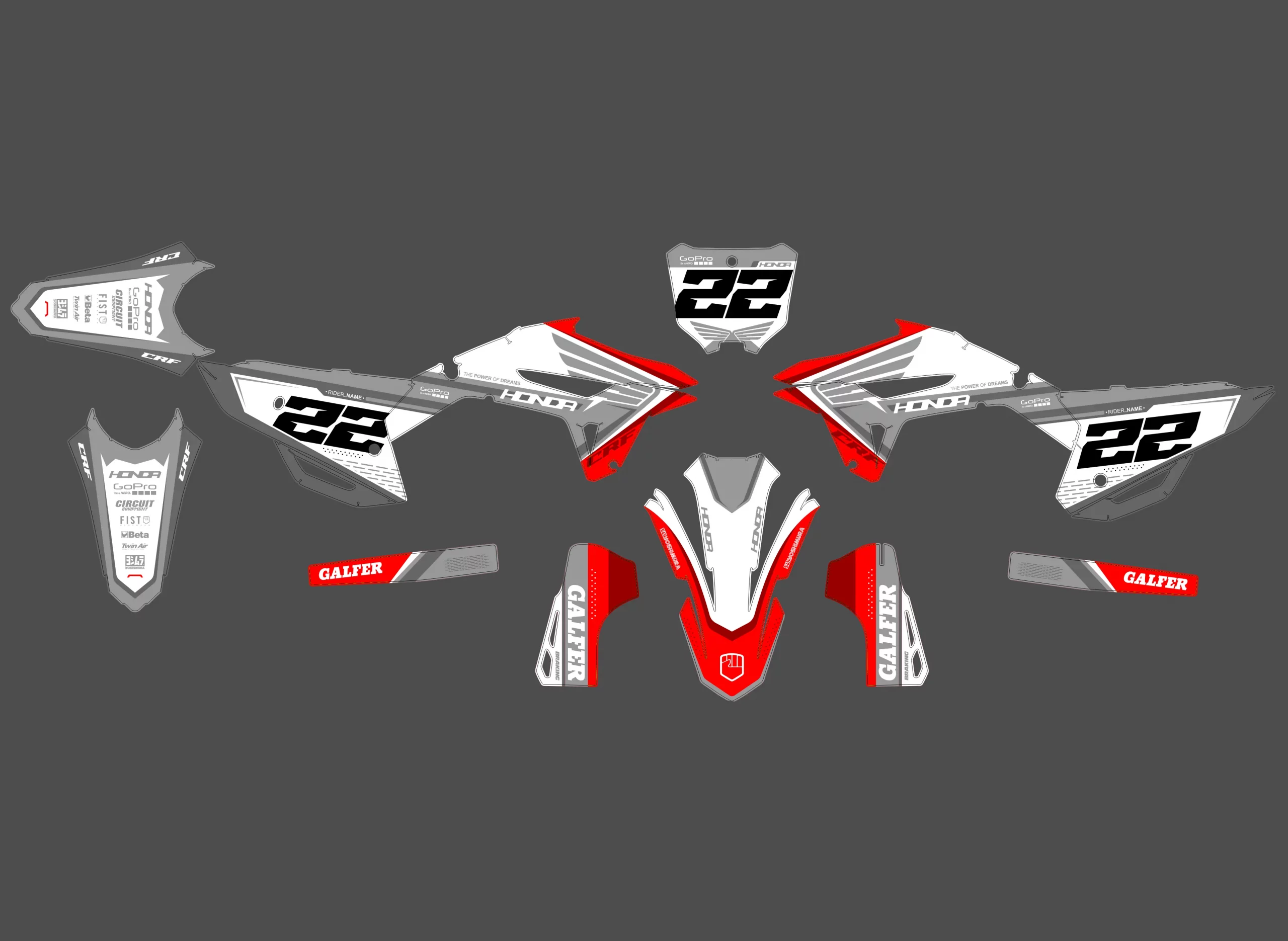 kit déco honda 450 crf (2021 2024) factory gris