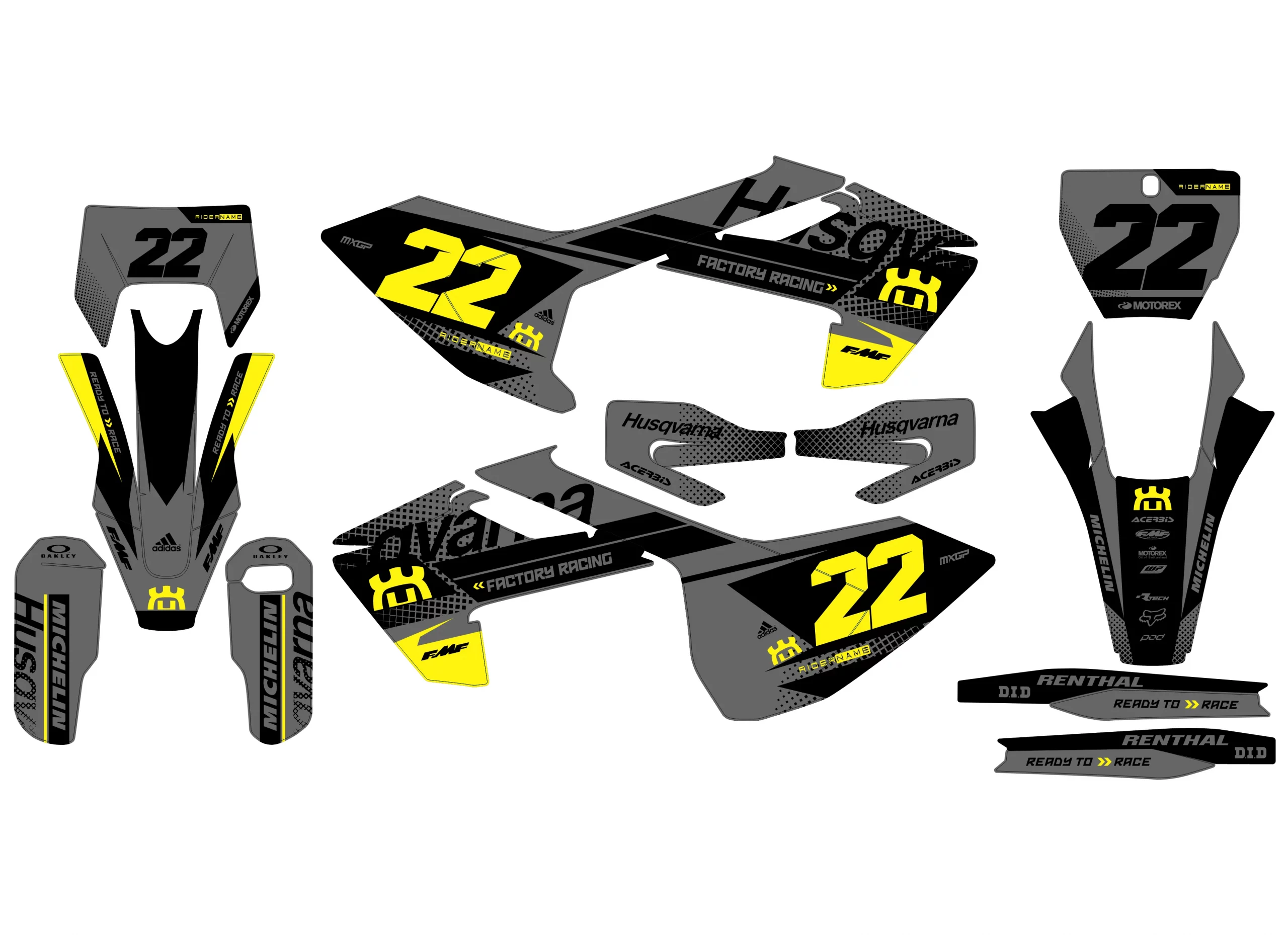 kit déco husqvarna tc / fc / fs (2016 2018) poly jaune