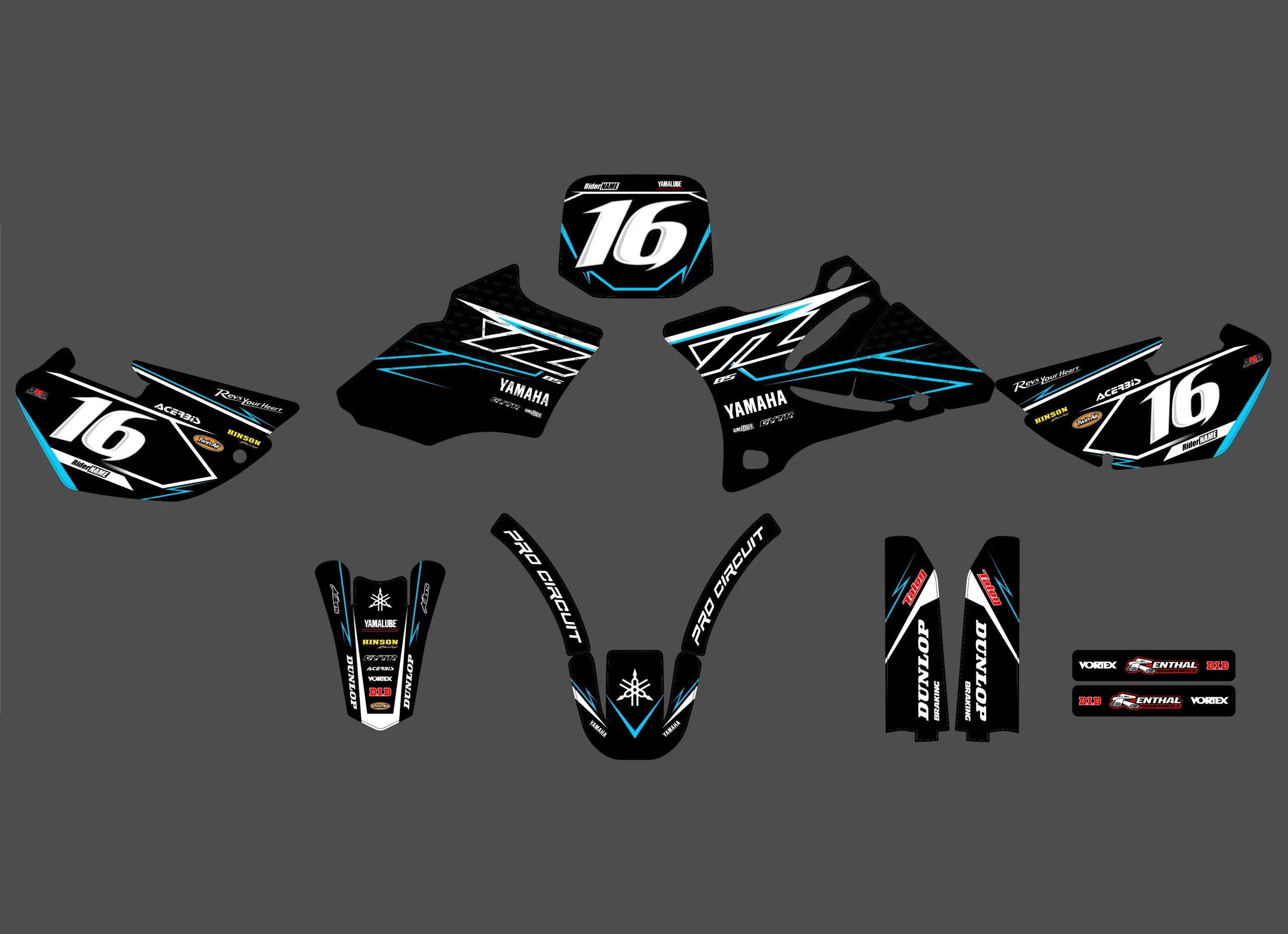 kit déco yamaha 85 yz (2002 2014) line cyan