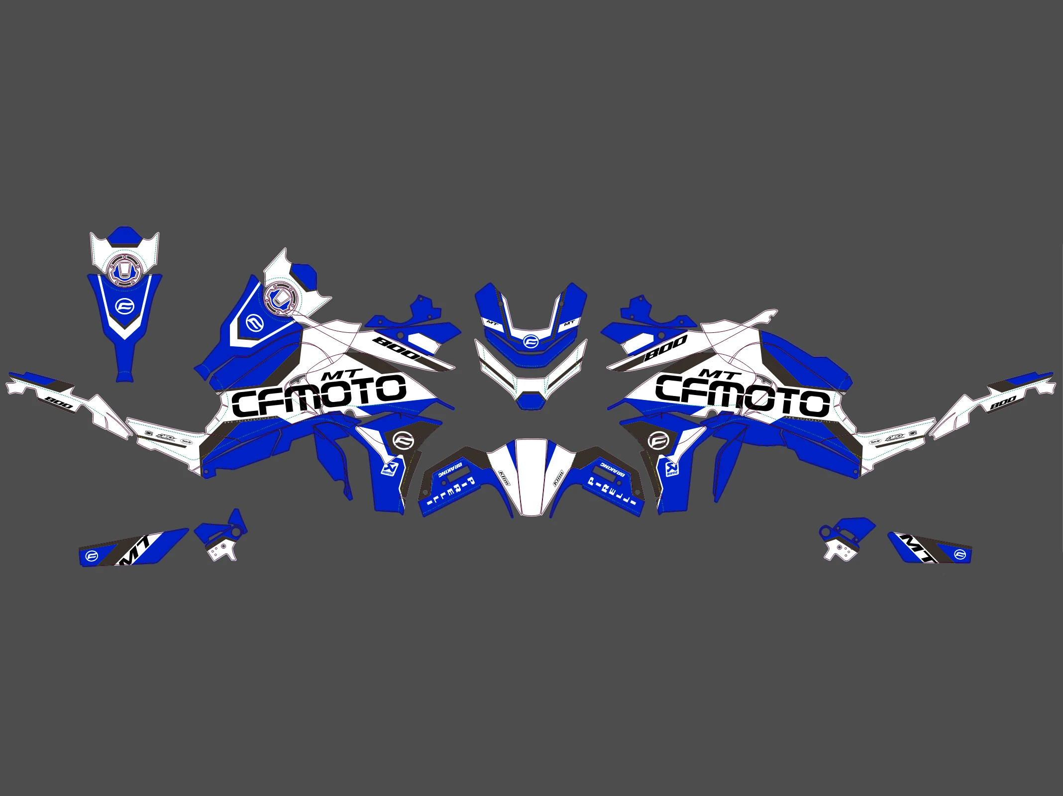 kit déco cf moto 800 mt racing bleu