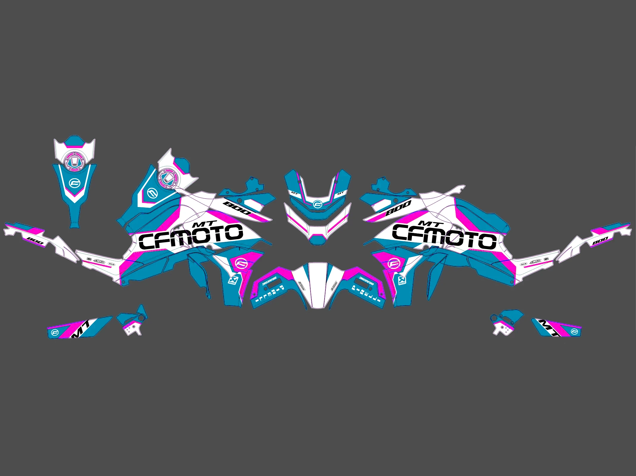 kit déco cf moto 800 mt racing cyan