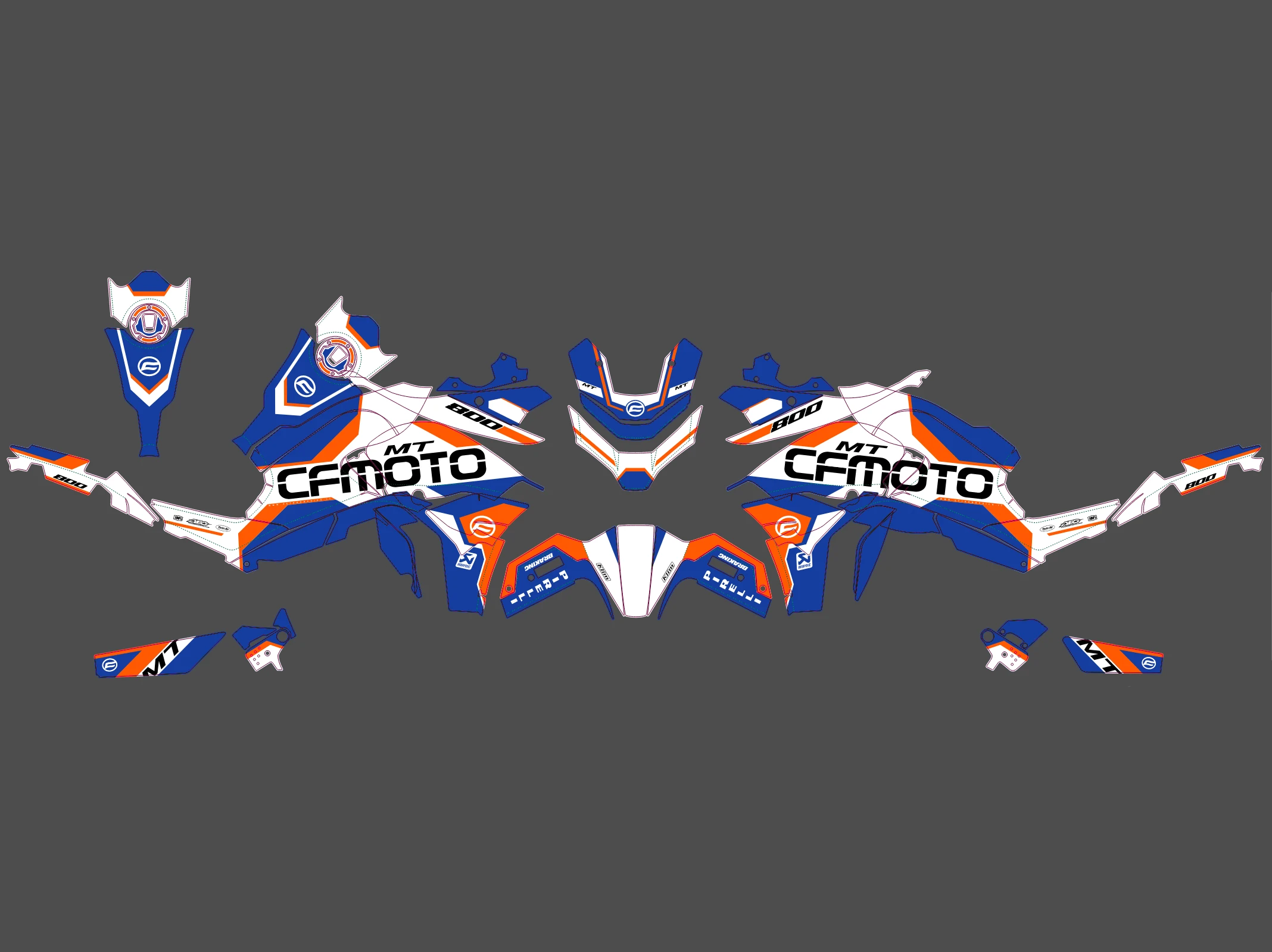 kit déco cf moto 800 mt racing orange