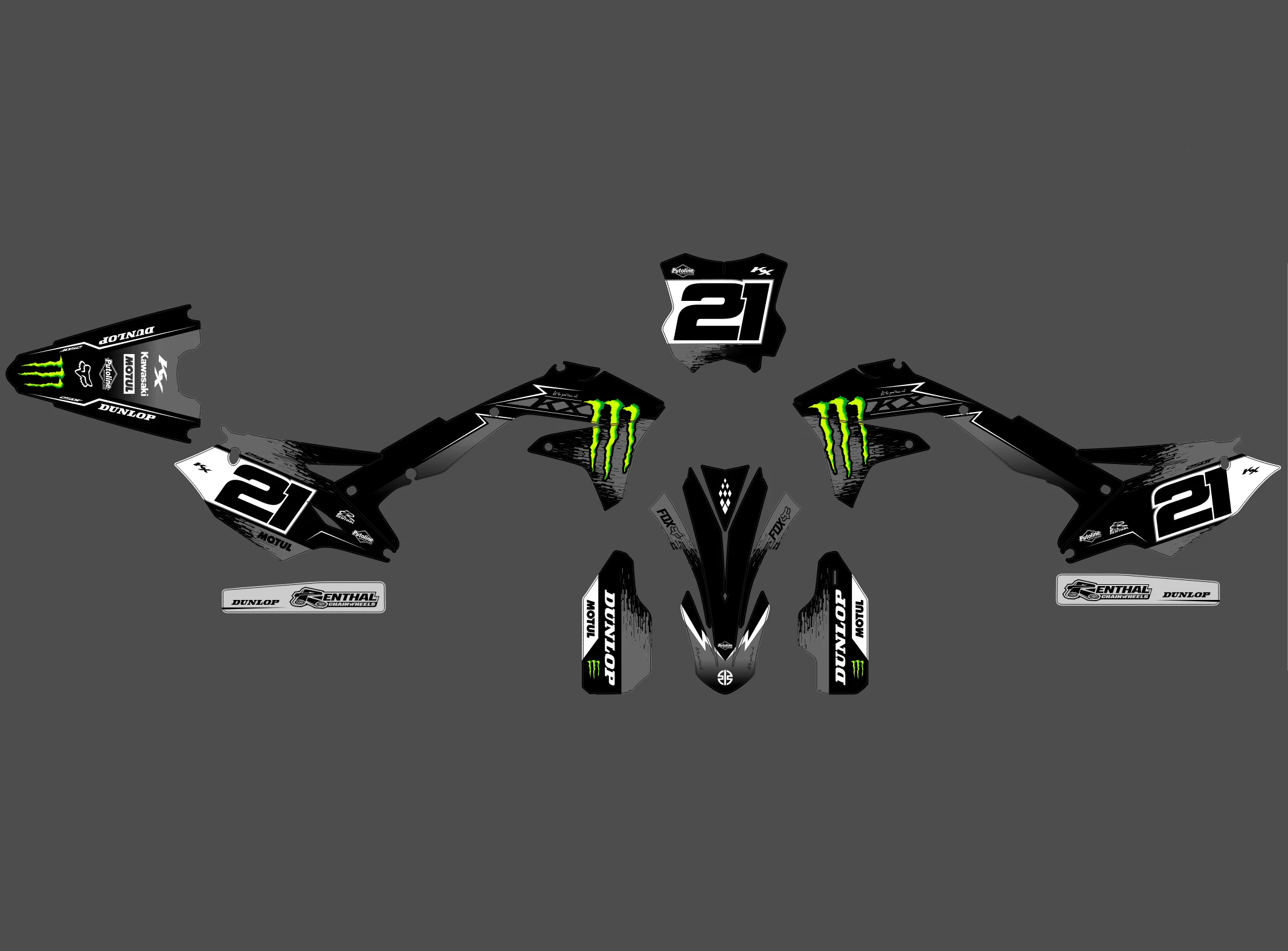 kit déco kawasaki 250 kxf (2017 2020) monster noir