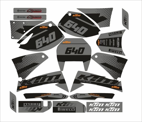 ktm 640 lc4 factory graphic kit gray