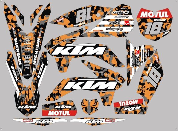 Kit Deco Ktm Exc Excf Sx Sxf Enduro Supermotard Motocross Orange Camuflagem