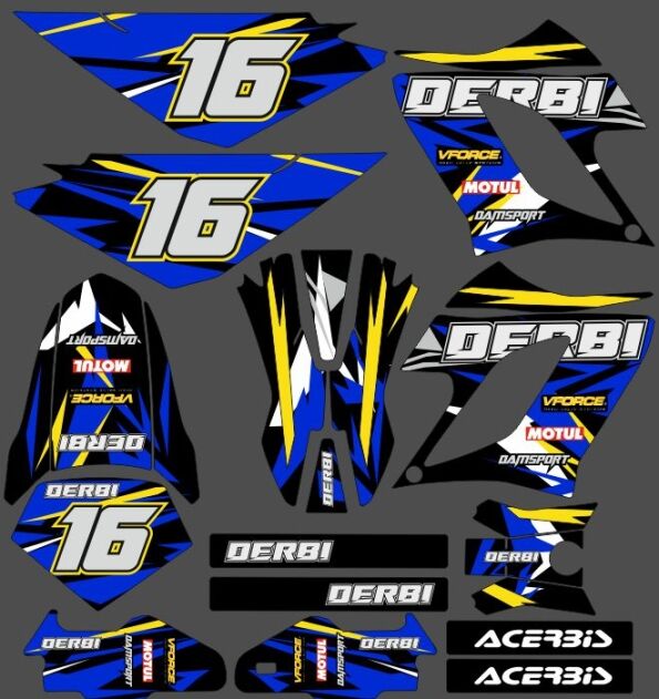 kit déco derbi 50 drd racing color bleu / jaune #2