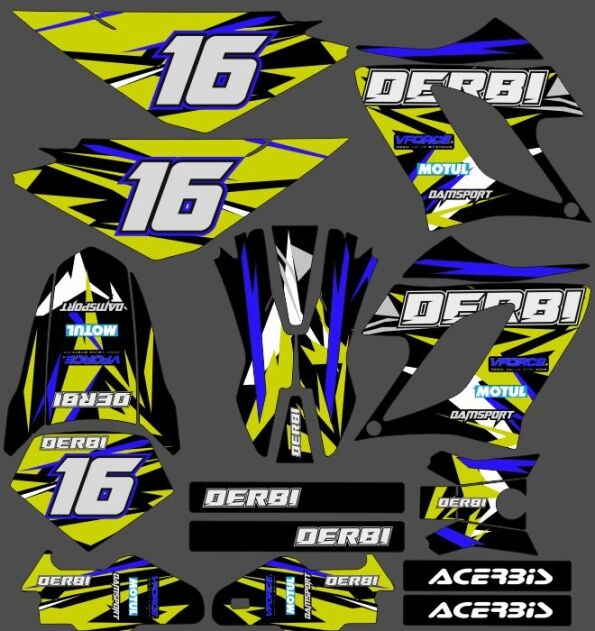 kit deco derbi 50 drd racing color blue / yellow