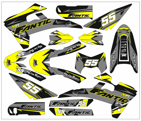 kit gráfico fantic xm / xe 50 – cinza craft / amarelo