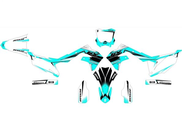 kawasaki 250 kxf (2021 2024) wyścigowy niebieski zestaw graficzny