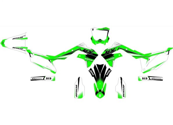 kawasaki 250 kxf (2021 2024) wyścigowy zielony zestaw graficzny