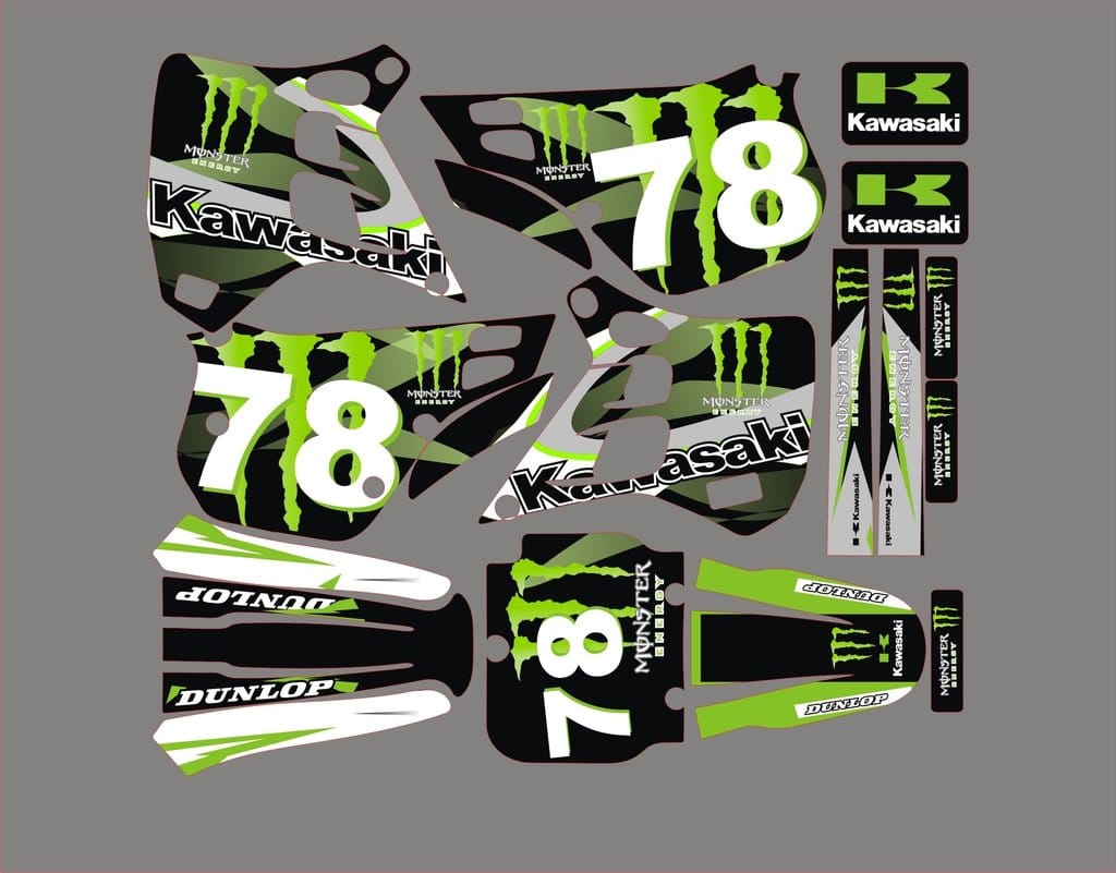 Kit Deco Kawasaki Kx 125 1990 1991 Monster Green