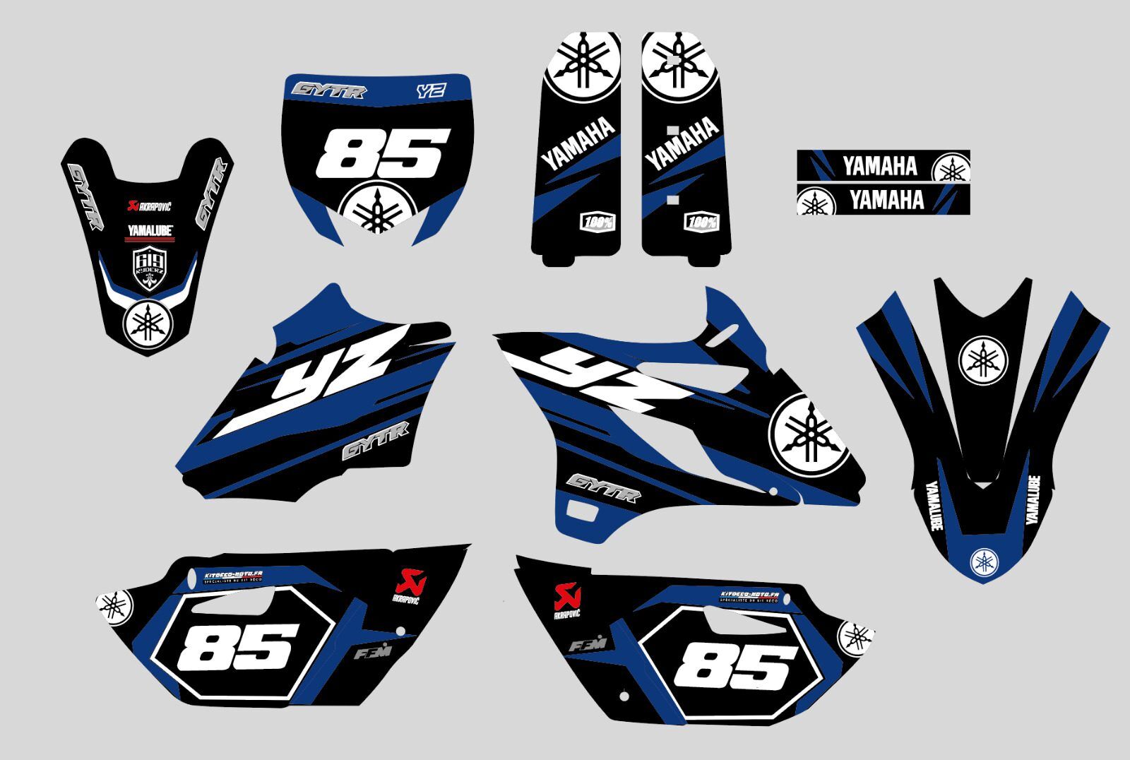Kit Deco 85 Yz Yzf Black Blue