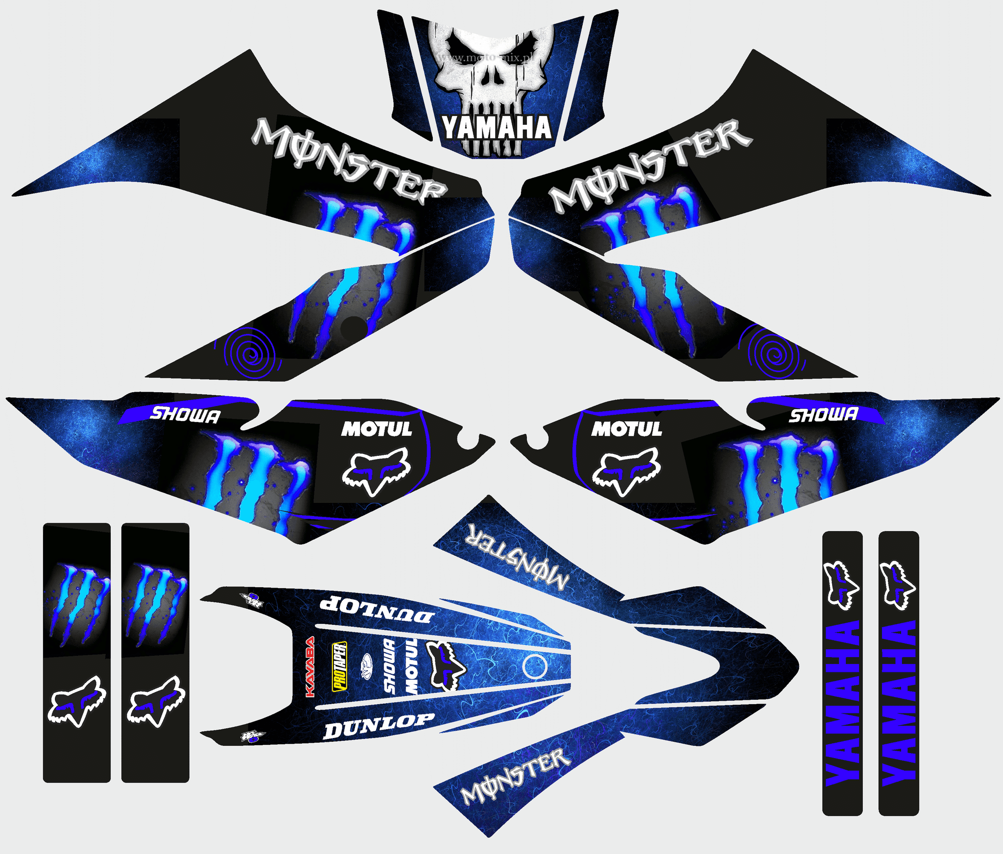 kit deco yamaha 125 wrx monster bleu