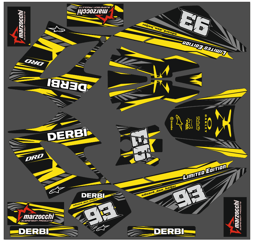 kit deco derbi 50 drd racing jaune