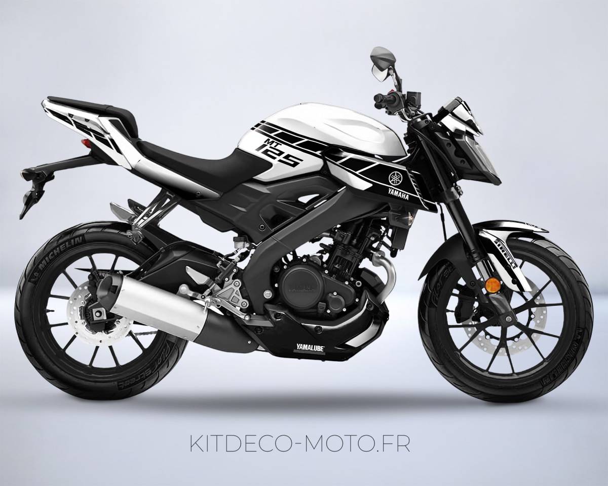 kit deco moto yamaha mt 125 anniversaire blanc mockup