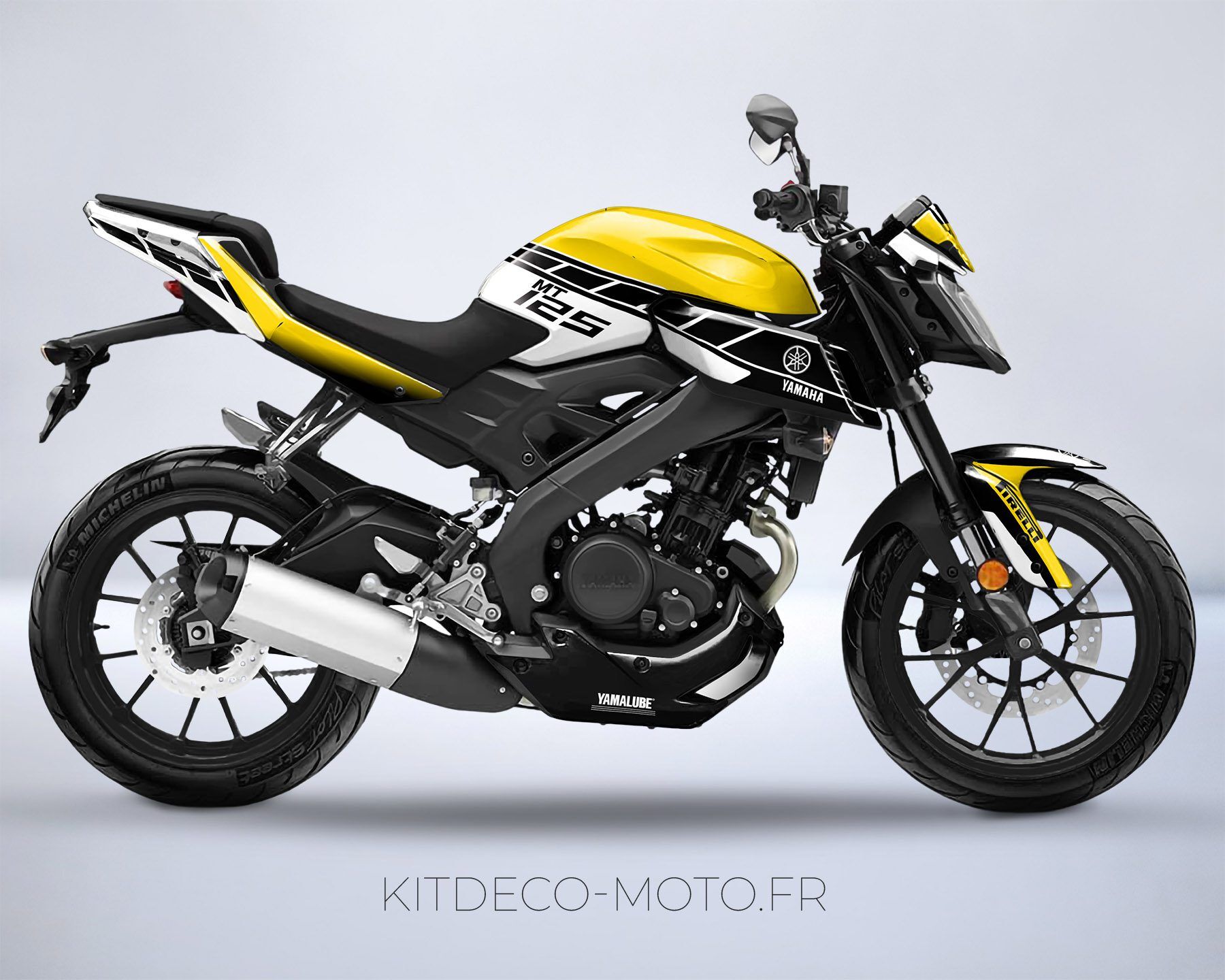 kit deco moto yamaha mt 125 anniversaire jaune mockup