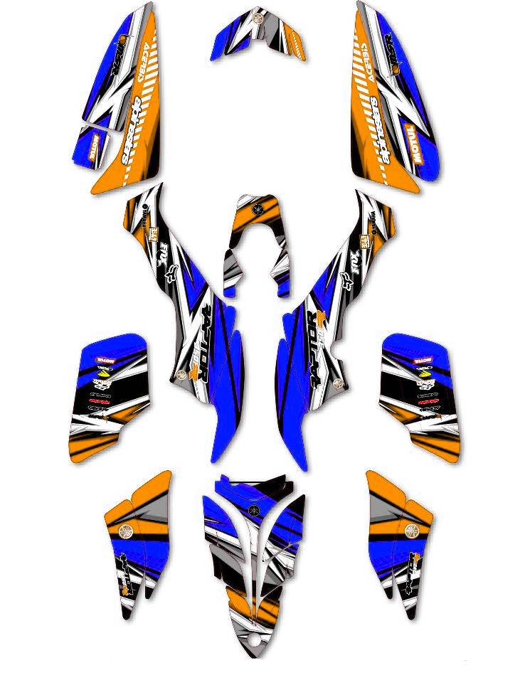 kit deco yamaha 350 raptor color orange bleu