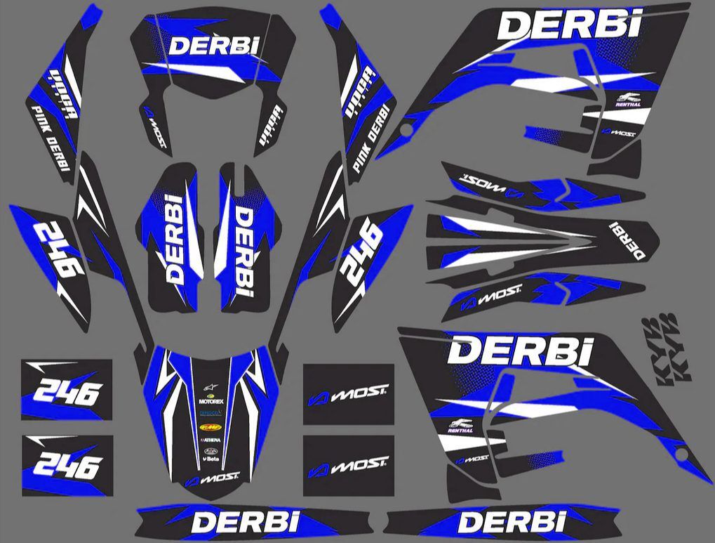 kit déco derbi 50 2018 2021 racing bleu