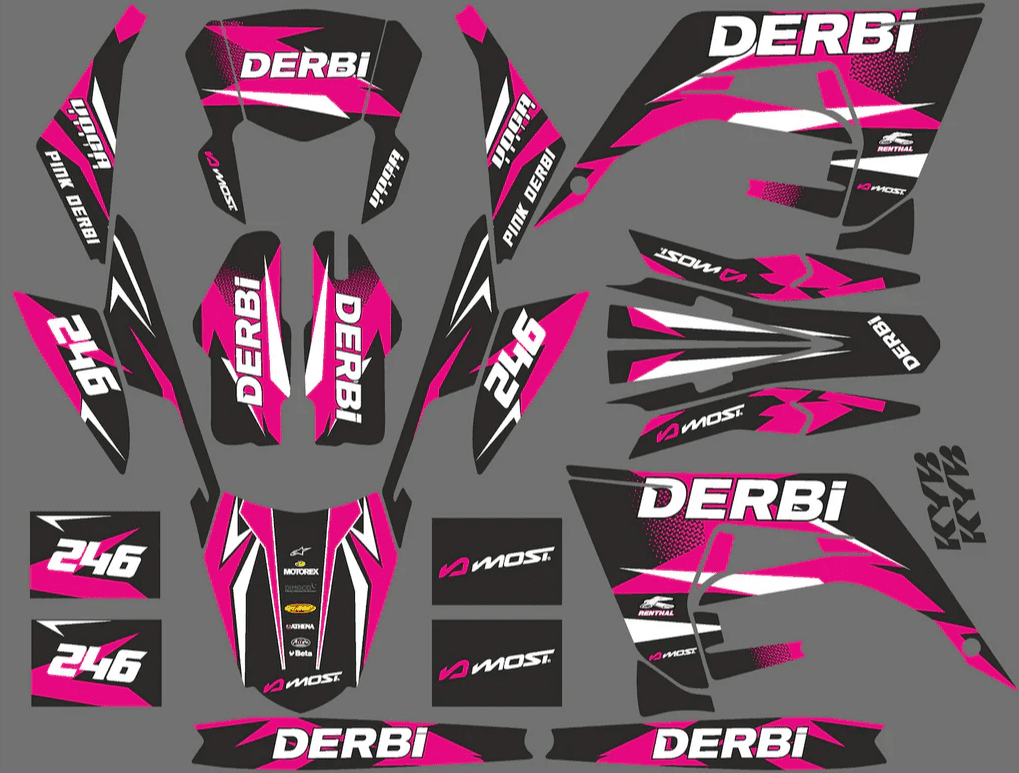 kit déco derbi 50 2018 2021 racing rose