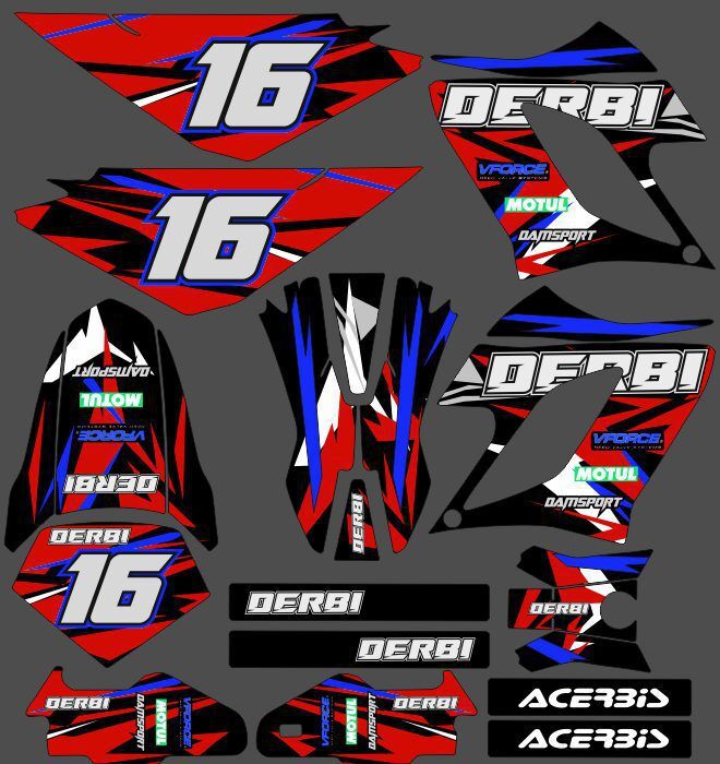 kit déco derbi 50 drd racing color bleu / rouge