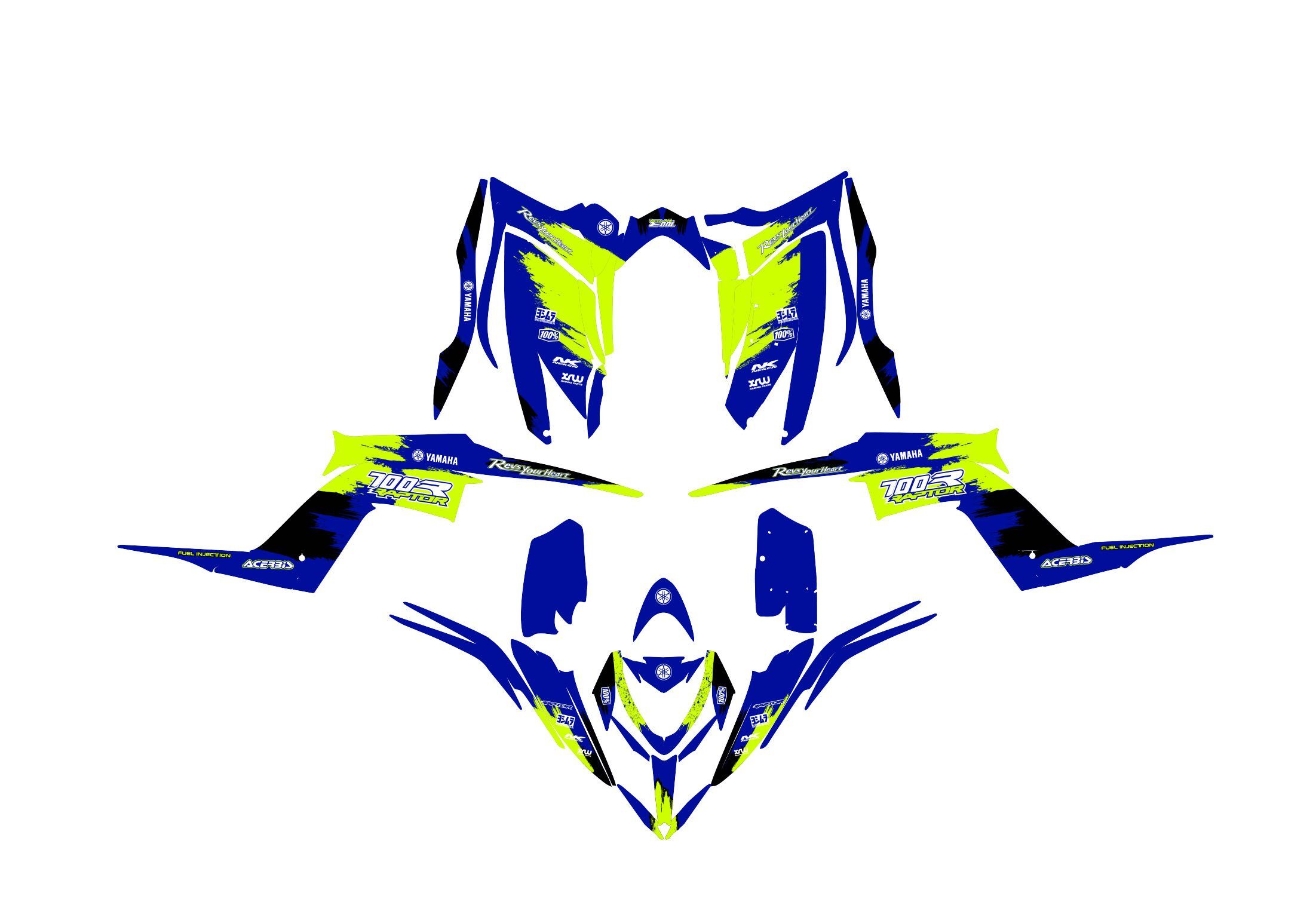kit déco yamaha yfm 700 raptor grunge bleu / jaune