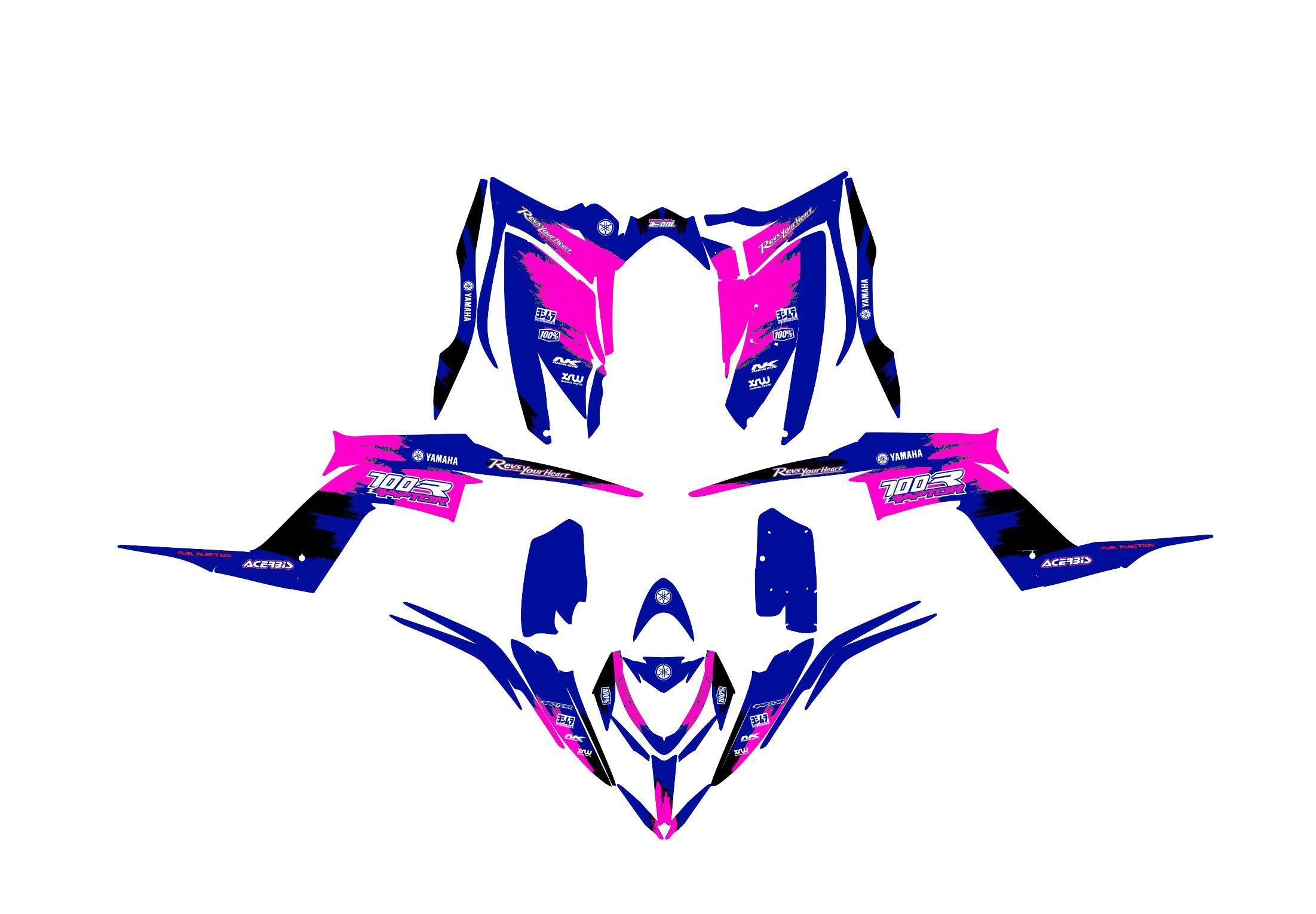 kit déco yamaha yfm 700 raptor grunge bleu / rose