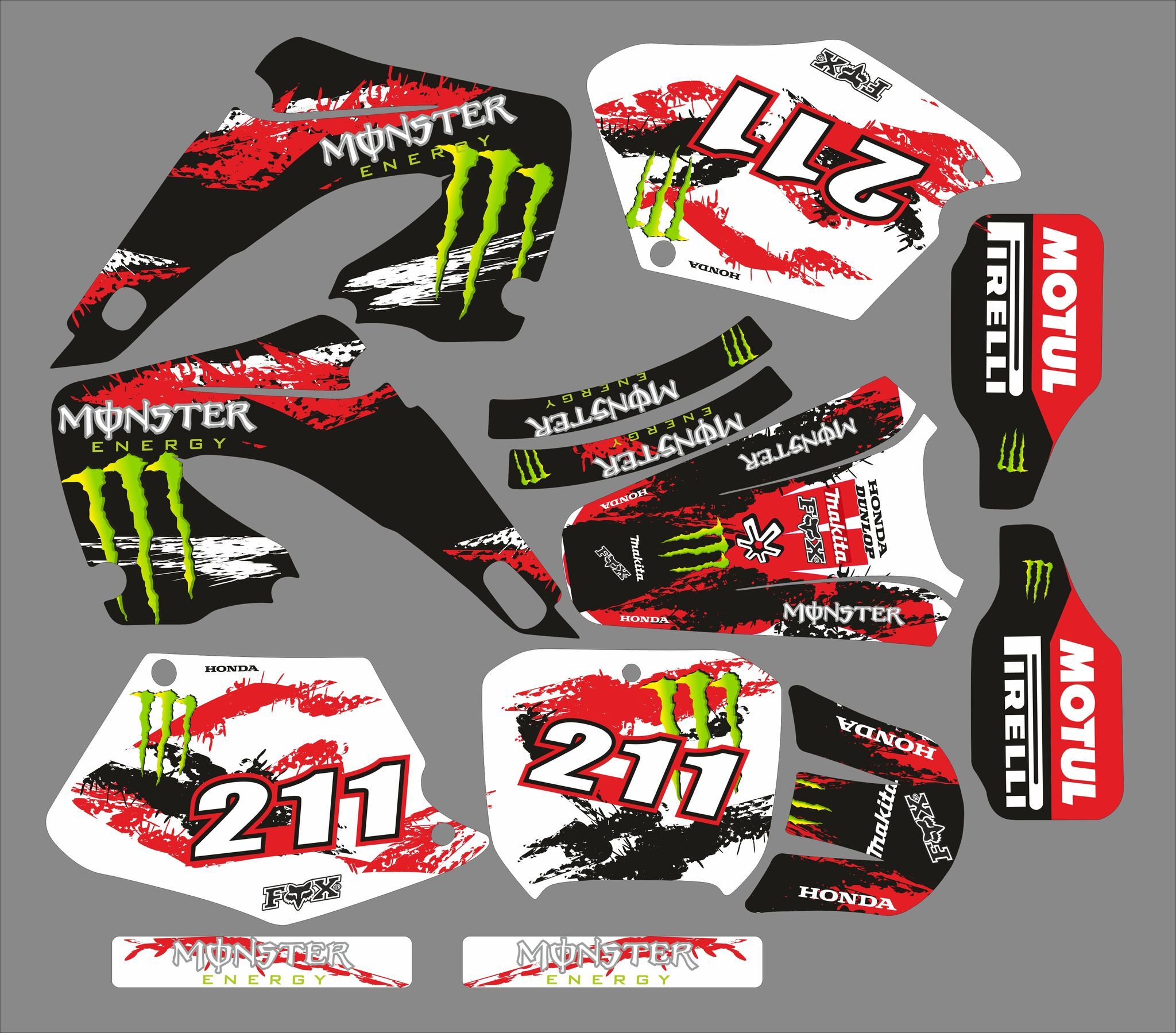 kit déco honda 125 / 250 cr (2000 2001) – monster rouge