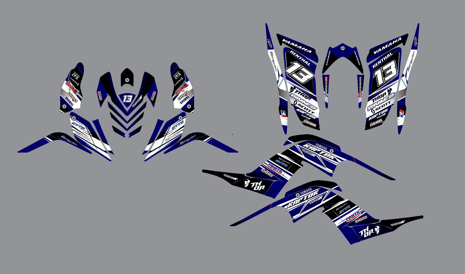 kit déco yamaha yfm 700 raptor thor bleu