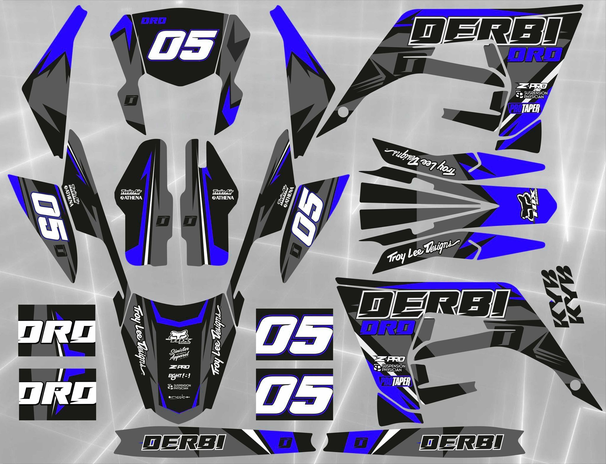 kit déco derbi 50 2018 2021 craft gris / bleu