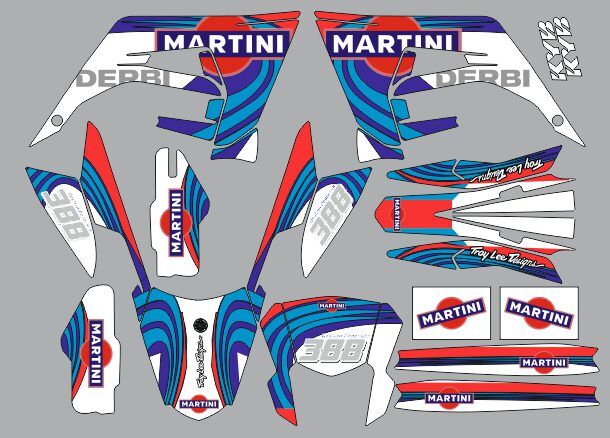 kit déco derbi 50 2018 2021 martini bleu / rouge