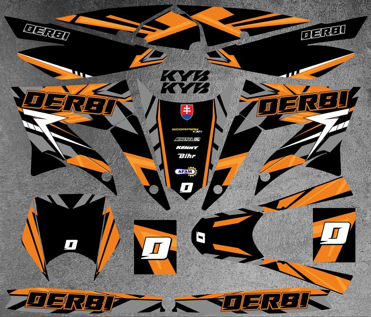 kit déco derbi 50 x treme / racing carem orange